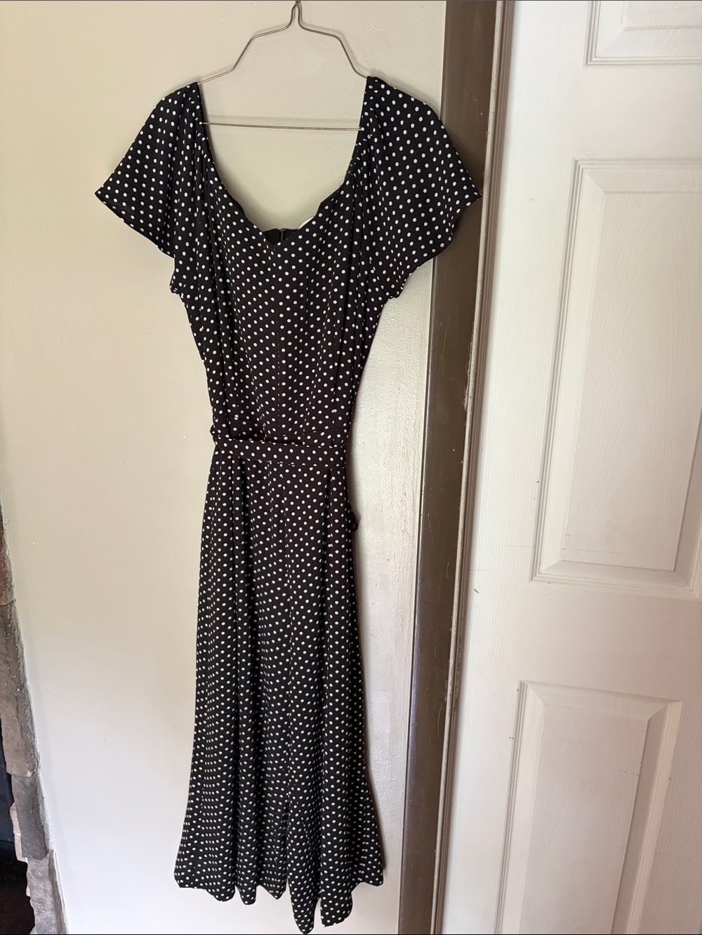 Black Polka Dot Jumpsuit with Flutter Sleeves